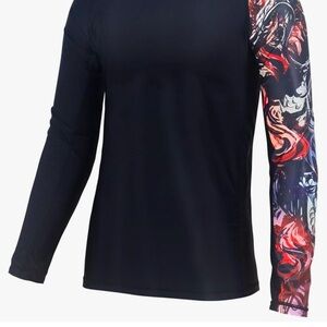 Long Sleeve Athletic Top with Artistic Print Sleeve Design